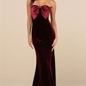 Burgundy Velvet Bow Gown Holiday Gown